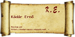 Kádár Ernő névjegykártya